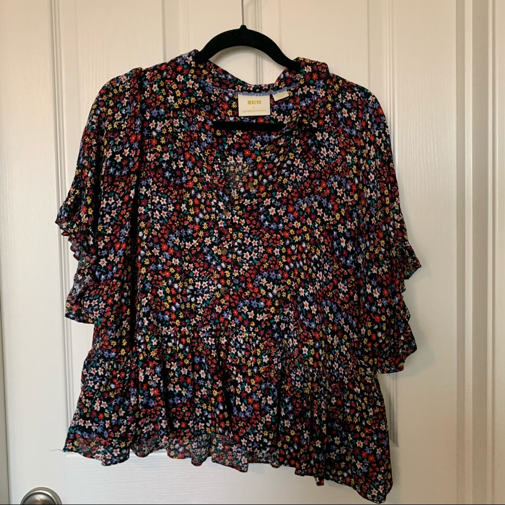 Maeve floral flutter blouse